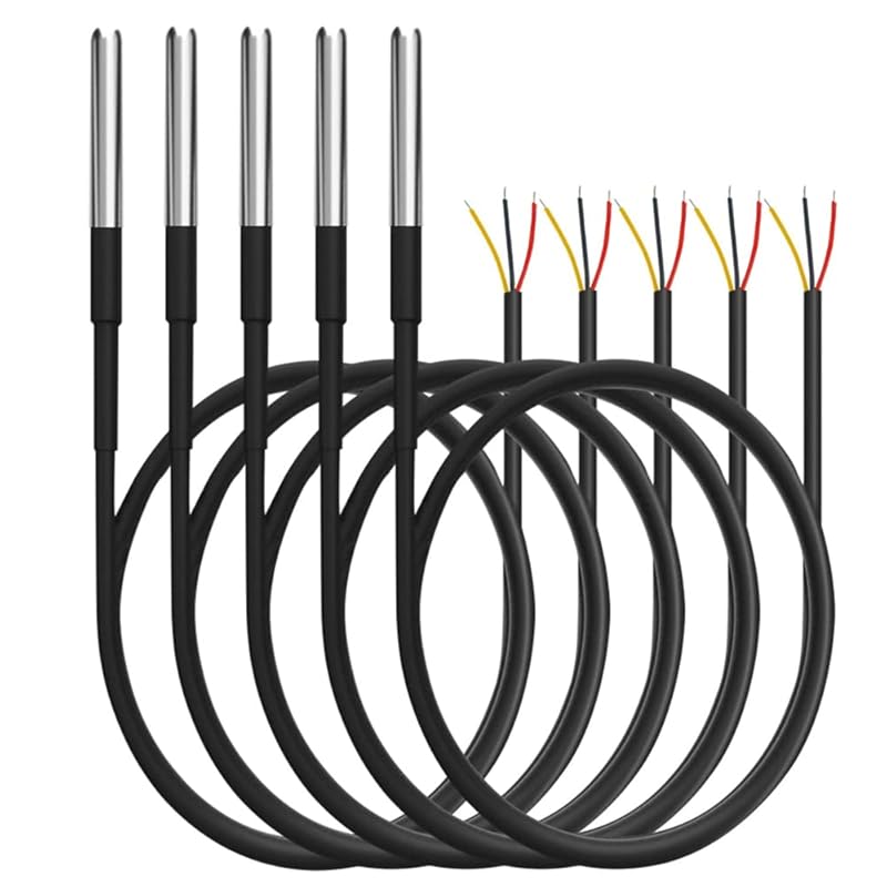 5pcs 5m DS18B20 Digital Thermistor Probe Temperature Sensor Waterproof Temperature Probe Stainless Steel Resistance Thermal Cable -55°C to +125°C