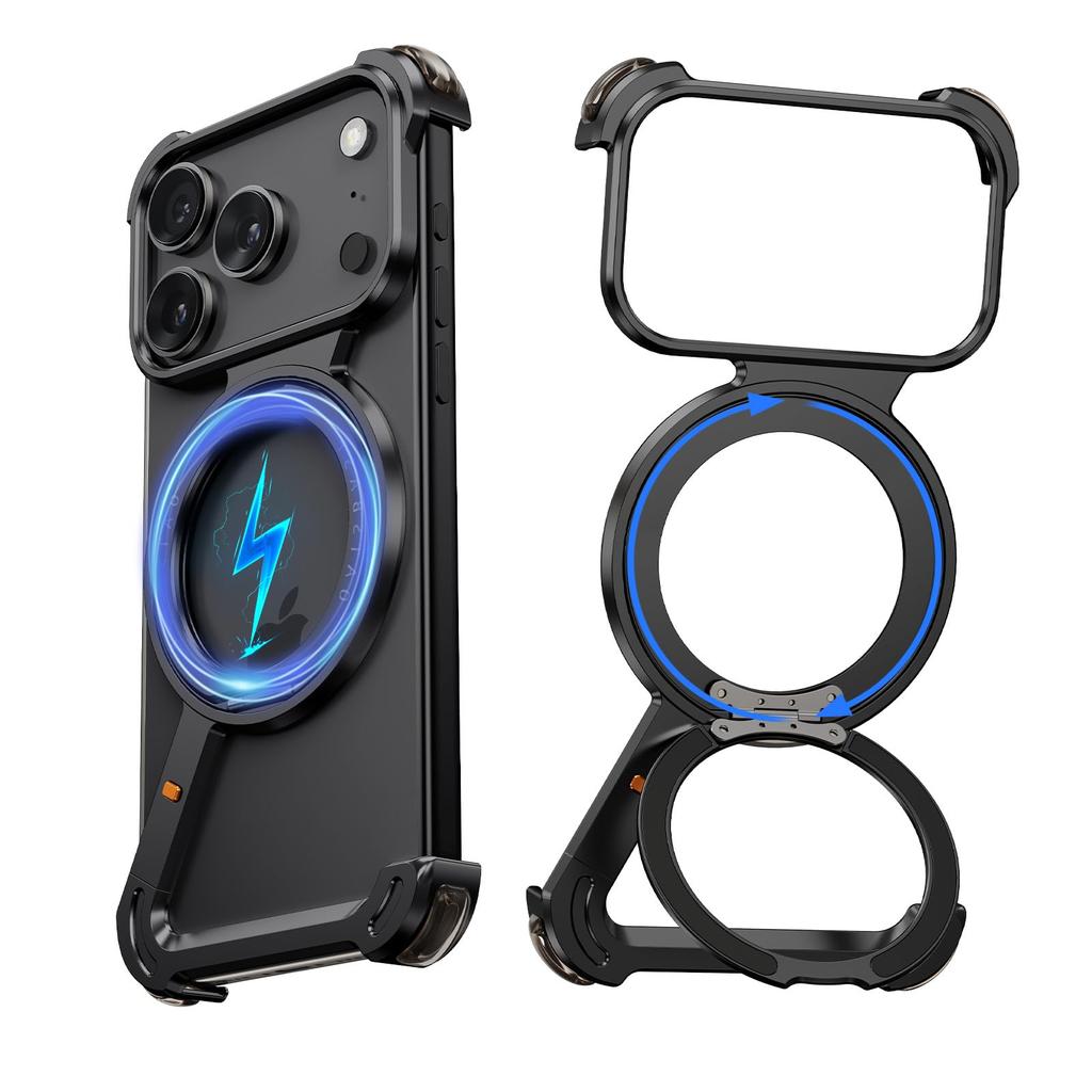 Z Case for IPhone 17 Pro Max Air Phone Cases Frameless Metal Rotating Magnetic Kickstand Protective Cover Shockproof Thin Bumper