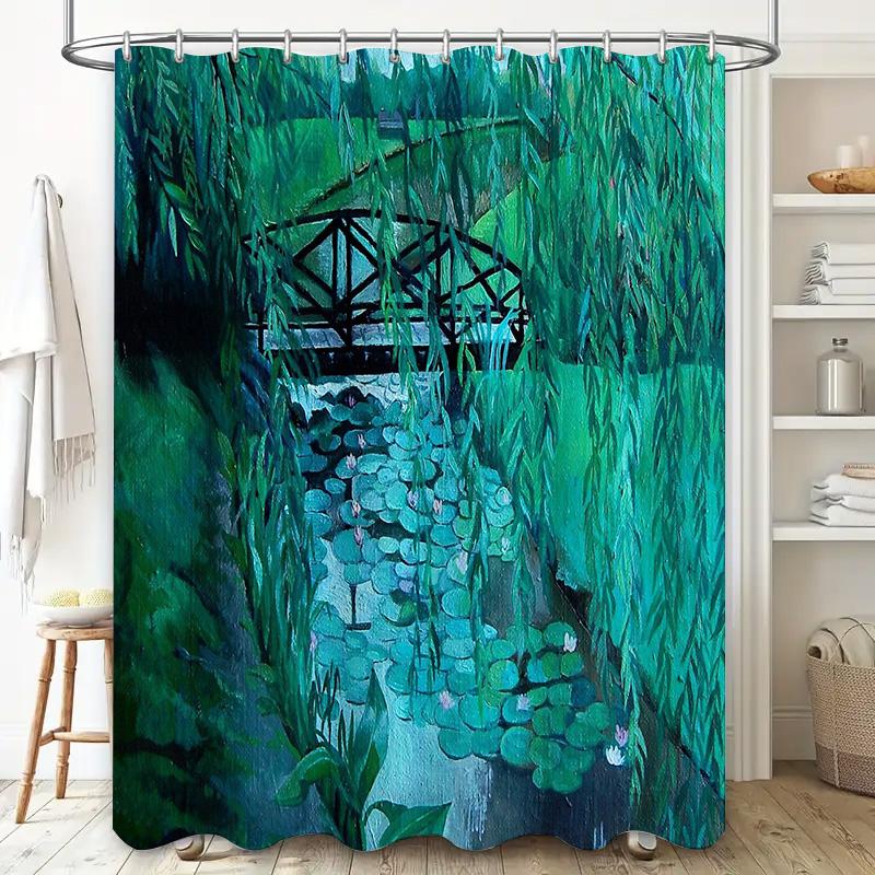 Botanical Shower Curtain Forest Greenery Leaf Pattern Waterproof Fabric Bathroom Decor Vintage Nature Backdrop Wall Hanging
