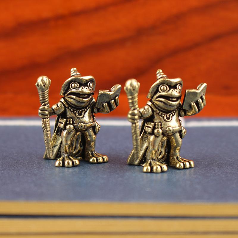Brass Frog Wizard with Magic Book - Enchanting Desktop Sculpture, Animal Figurine for Desk Decor, Fantasy Collector's Gift
