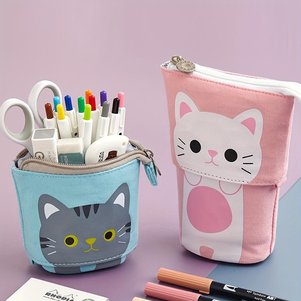 Cute Zipper Retractable Vertical Pencil Case Suitable for Students To Use Fashionable Student Stationery with Various Colors