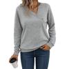 New Women's Casual Loose Fashion Solid Long Sleeve V-Neck Buttoned Sweatshirt