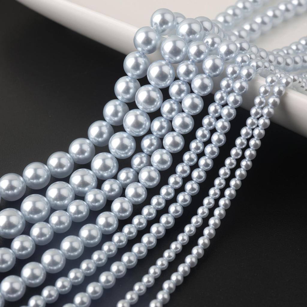 Shi Jia Ice Blue Glass Pearl Beads: Round Shell for DIY Jewelry and Bracelets