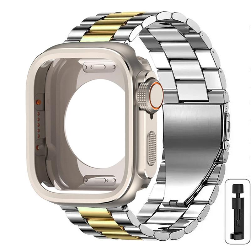 Alloy Case+Stainless Steel Strap For Apple Watch Ultra 2 1 49mm 46mm 45mm 44mm Hollow Out Protective Cover For Iwatch 10 9 8 7 6