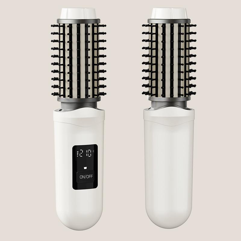 Cordless Hair Curling Iron Brush Usb Rechargeable Travel Heated Round Brush 2-In-1 Electric Hair Curling Wand Styling Tools