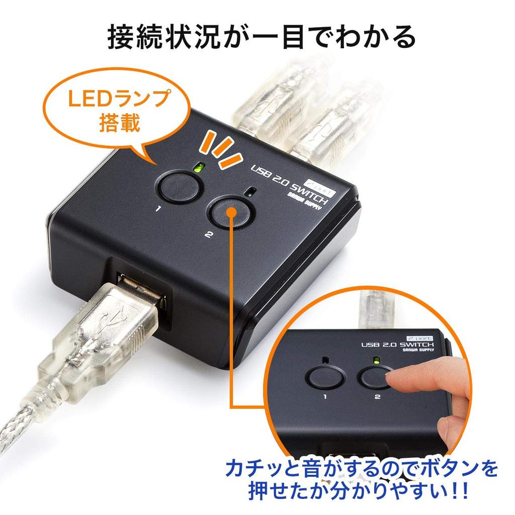Sanwa Direct USB with USB Hub Compatible with External and Switch, Manual, [PC2USB1] Function, Printers, HDDs, Keyboards, Mice, 400-SW020