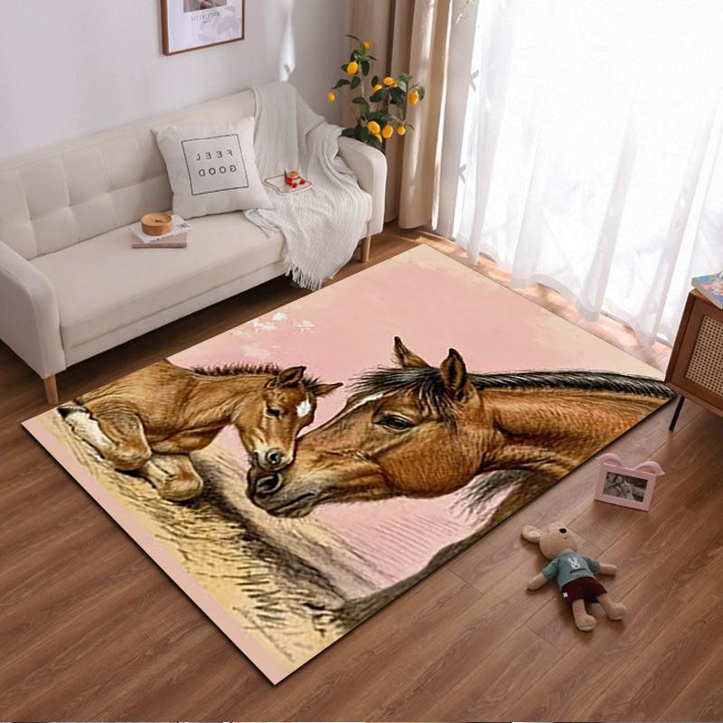 Horse and Foal Illustration Non-slip rug suitable for living room and bedroom sofas