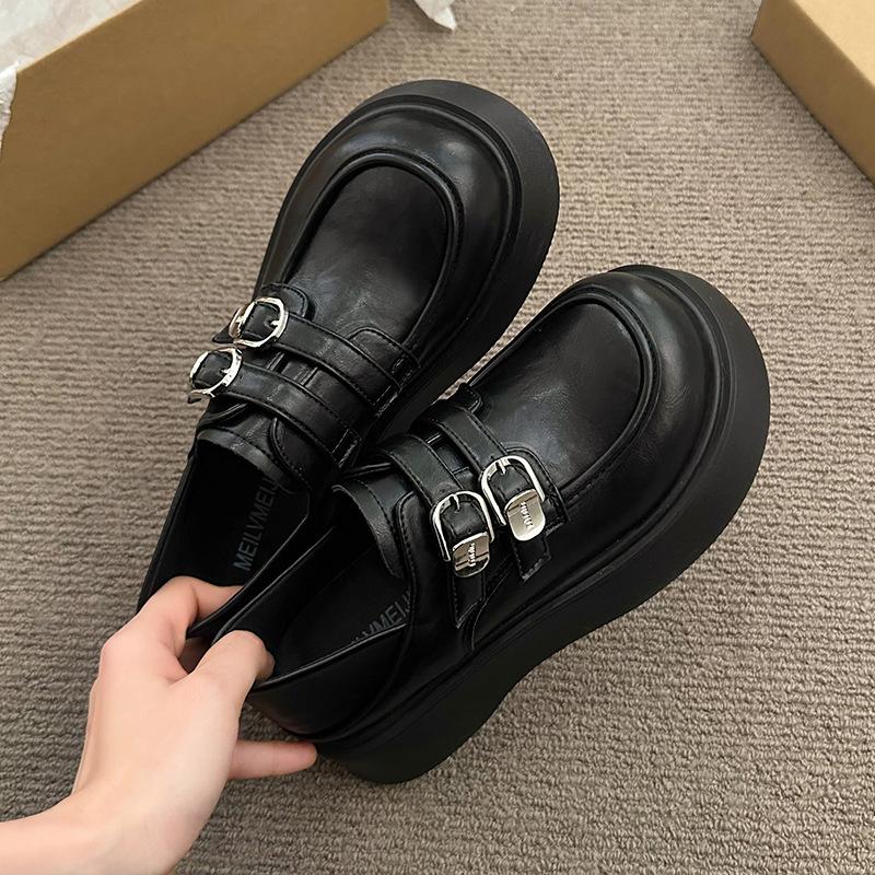 British Style Muffin Platform Shoes Women's 2025 Autumn New One-pedal Loafer Single Shoes Retro with Skirt Small Leather Shoes