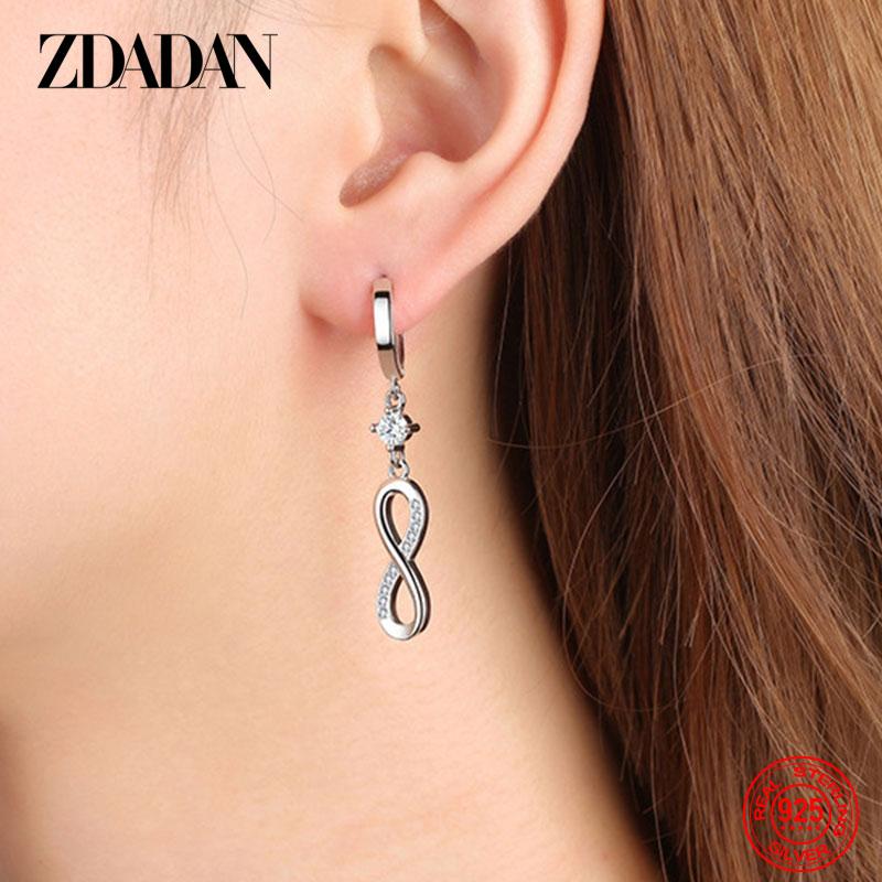 ZDADAN 925 Sterling Silver Curve Eight Long Dangle Earrings for Women Fashion Party Jewelry Gift