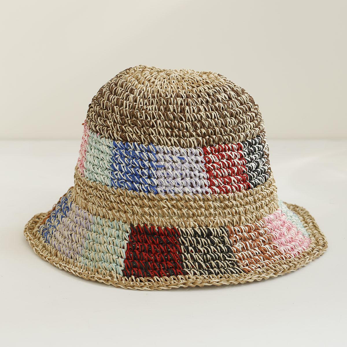 

2026 NEW Y2K Handmade High quality fashion stripe Sun Hat Floppy Summer Hats For Women Beach Panama Straw Dome Bucket Hat 56-58cm