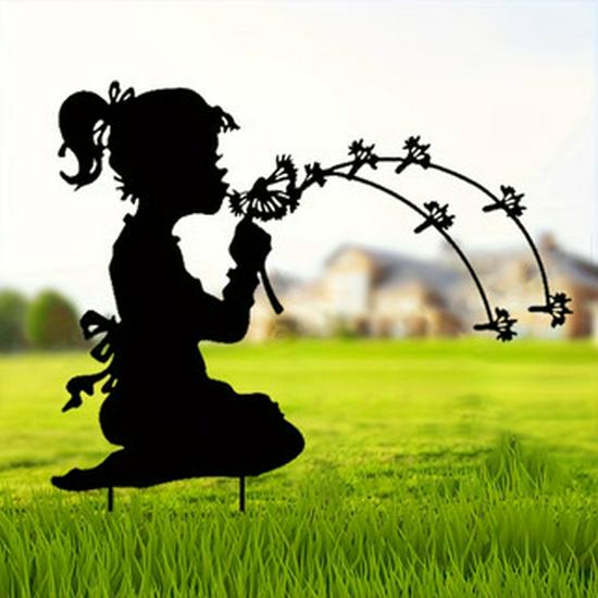 Modern Art Metal Silhouette: Little Girl Garden Stake