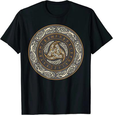 Triskelion with Nordic Warrior Runes Horns of Warrior T-Shirt New 100% Cotton Short Sleeve O-Neck T-shirt. - Men's Summer Cot...