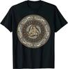 T-shirt Nouveau 100% Coton Manches Courtes Col Rond Triskèle avec Runes de Guerrier Nordique Cornes de guerrier. - Coton d'été pour homme...
