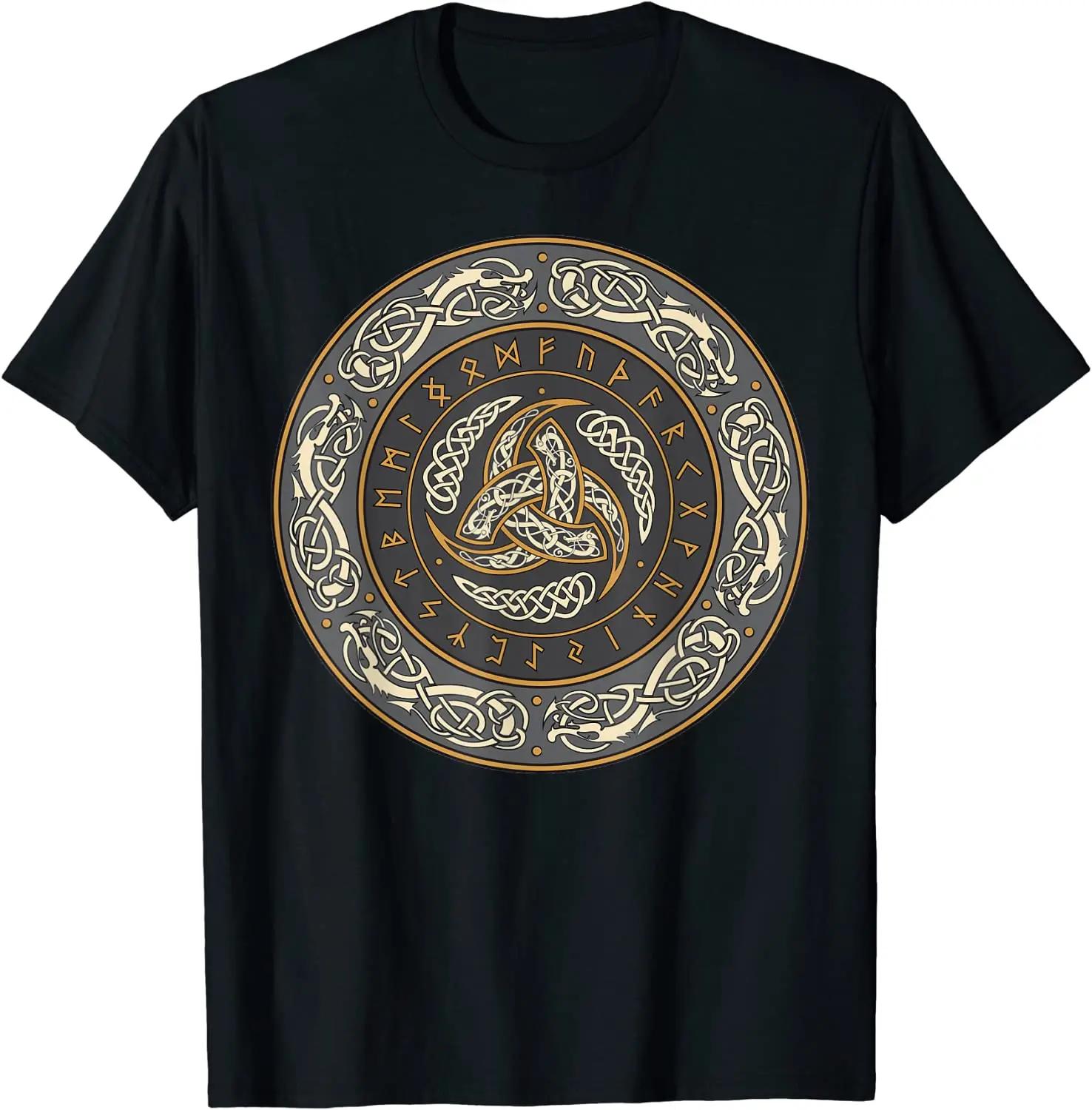 

Triskelion with Nordic Warrior Runes Horns of warrior T-Shirt New 100% Cotton Short Sleeve O-Neck T-shirt. - Men s Summer Cot... S разноцветный