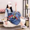 Women's Summer Short Sleeve Loose Cartoon Print Dress Fake Two Striped Suspenders T-shirt Dress