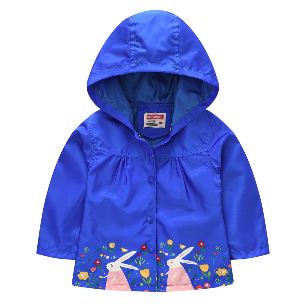Children's Clothing Girls Cute Button Jacket Spring and Fall Children's Printed Long-sleeved Hooded Windbreaker Jacket