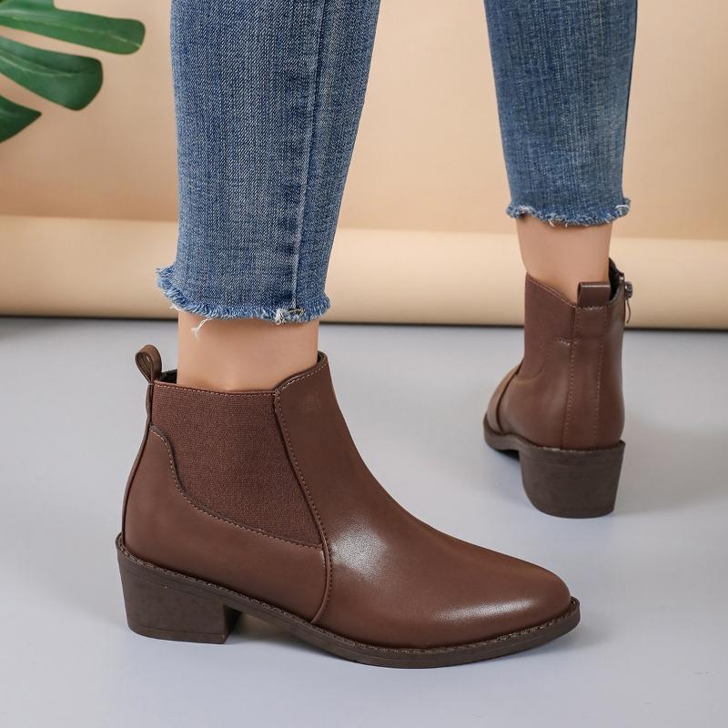 2024 Plus Size Shoes for Women Side Zip Ankle Women's Boots Concise Daily Boots Women Pointed Toe Square Heel Trend Ladies Shoes