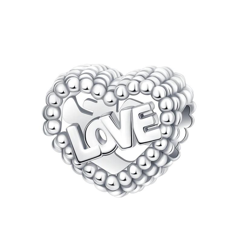 New Heart-Shaped Charms Copper Flower Forever Love Beads Fit Original Bracelets Necklace For Women Diy Jewelry Gift