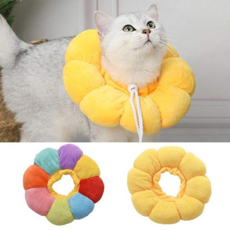Adjustable Anti Bite Licking Wound Healing Safety Collar, Postoperative Cat Rehabilitation Collar, Sunflower Shaped Soft Filling Neck Cone