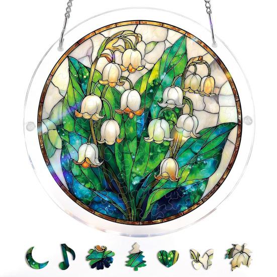 Acrylic Puzzle Suncatcher, Stained Glass Window Hanging Ornament with Double-side UV Printed Design, Colorful DIY Jigsaw Puzzle Suncatcher