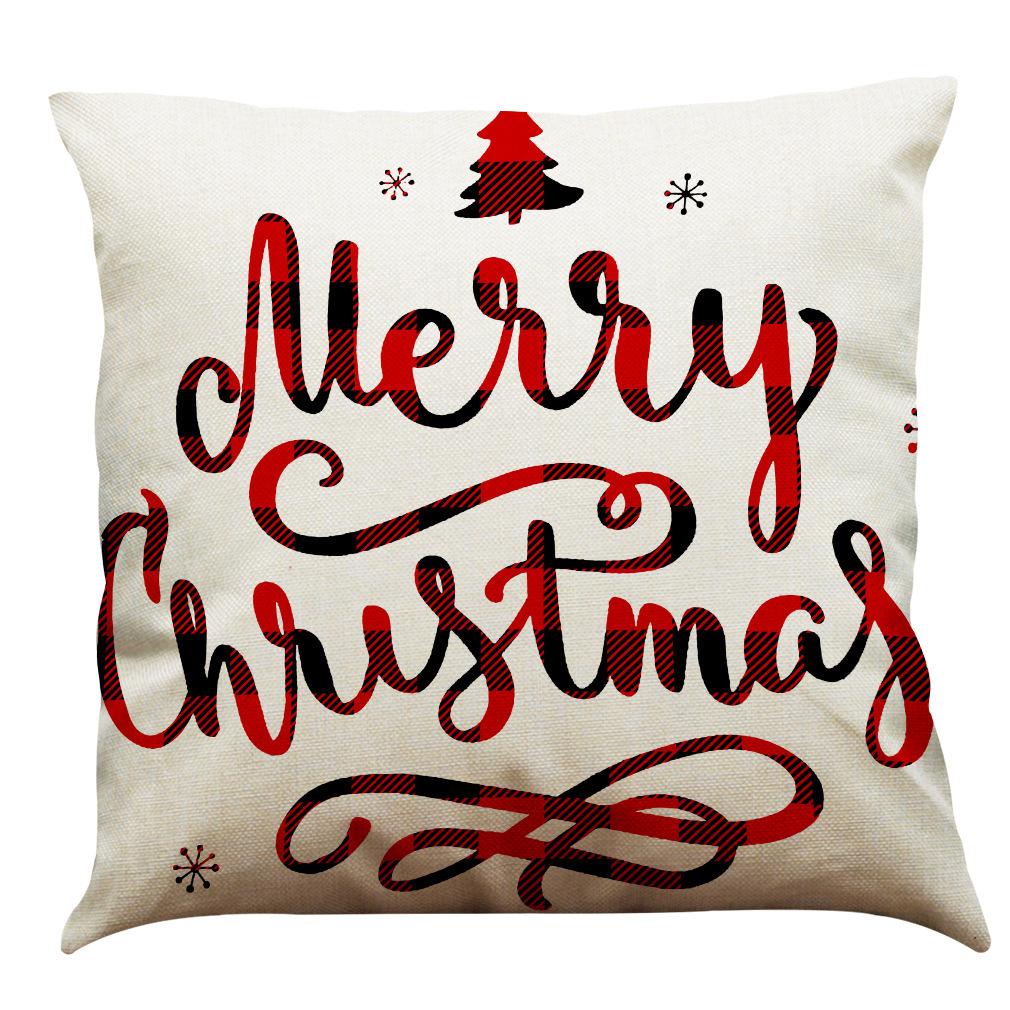 Red Plaid Elk Deep Forest Christmas Pillow Cover Home Sofa Cushion Cover