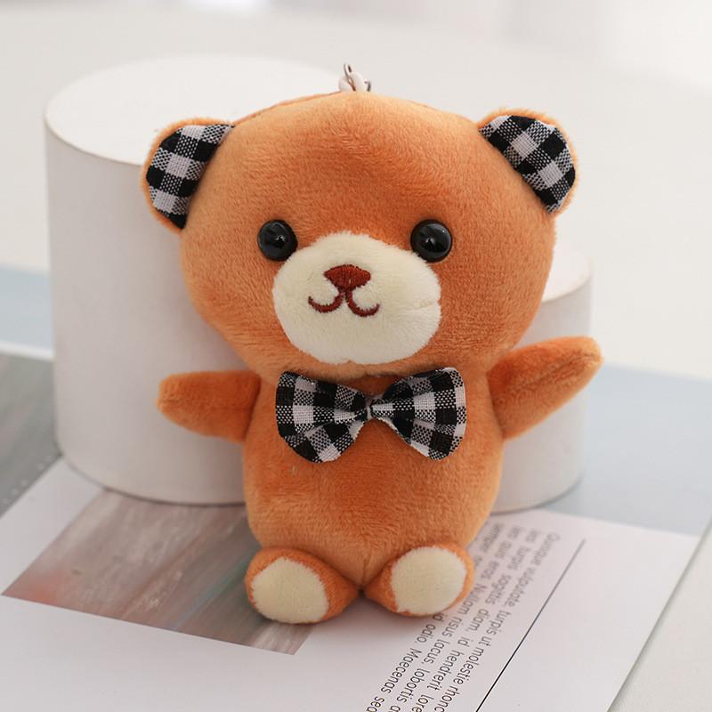 Adorable Plaid Bowtie Teddy Bear Plush Toy Soft Crystal Velvet Keychain Bag Accessory