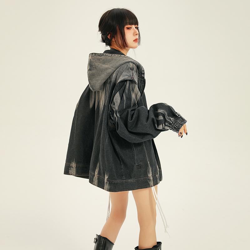 2024 Retro Tie-Dye Gradient Hooded Denim Jacket