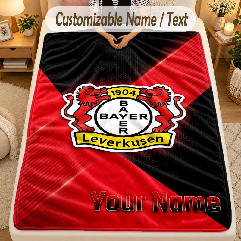Flannel BlanketBayer Leverkusen Football Custom Name Text Personalized Soft Warm Throw Blanket Home Decor Gift