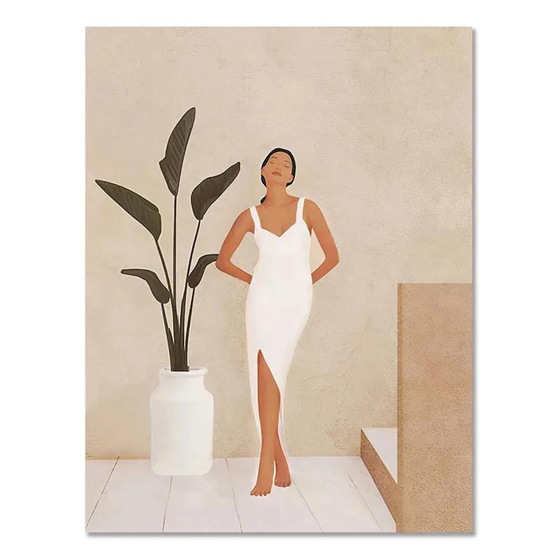 Bohemian Fashion Abstract Girl Art Canvas Painting Nordic Posters and Prints Wall Art Pictures for Living Room Home Decoration