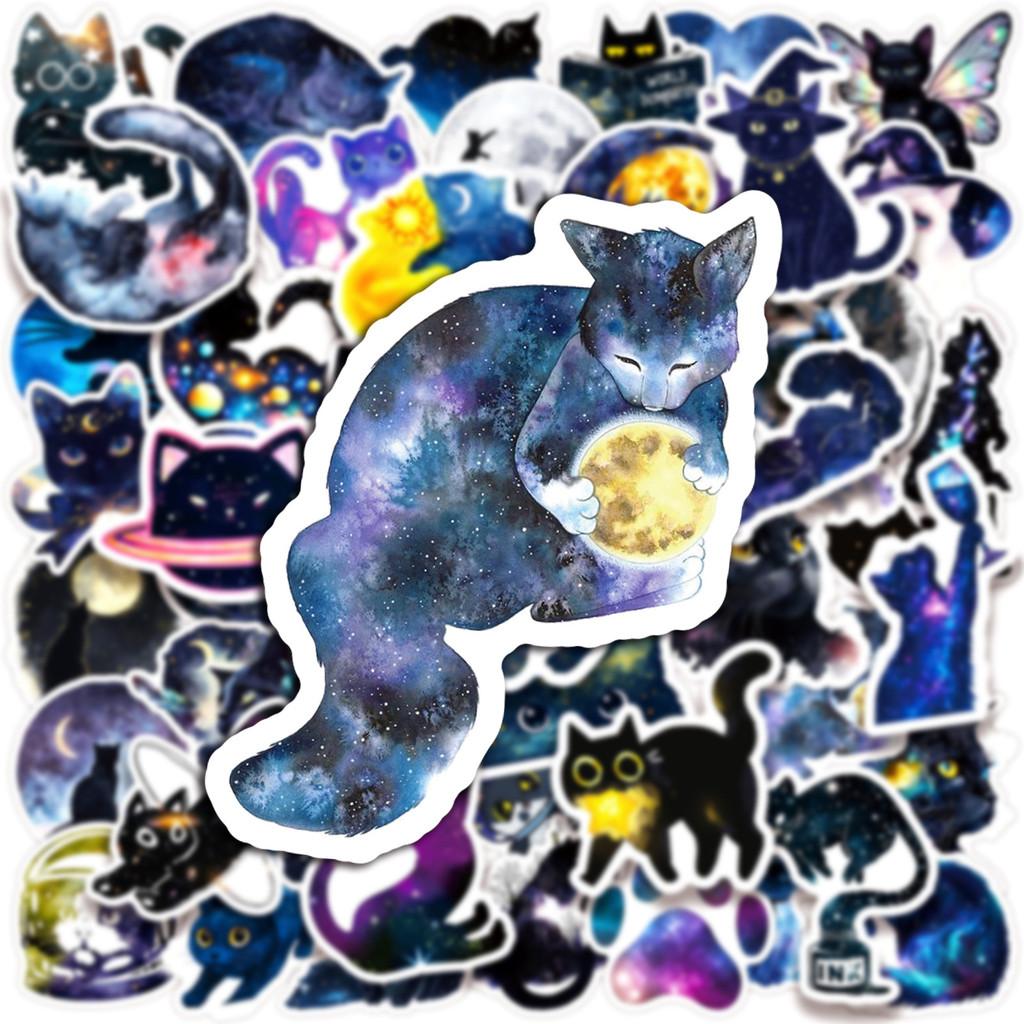 50PCS Cartoon Starry Sky Cat Graffiti Stickers - Cute Cat Design, Waterproof Decor for Electric Bike, Notebook AnimeWorlds Store