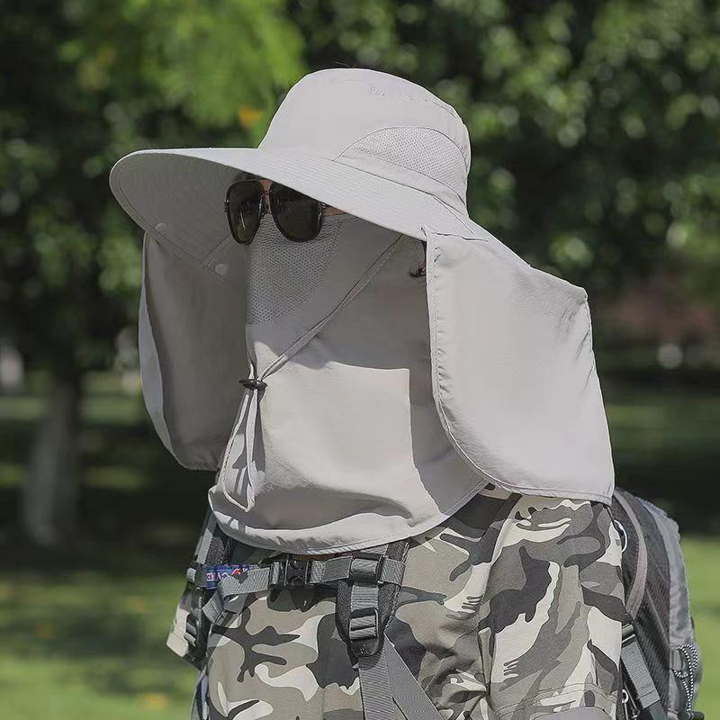 

Men New Arrival Sun Protection Hat Outdoor Hiking Fishing Hat Sun Hat Face-Covering Fisherman Hat UV Protection Waterproof Cap Nine-button shawl with mask beige One size