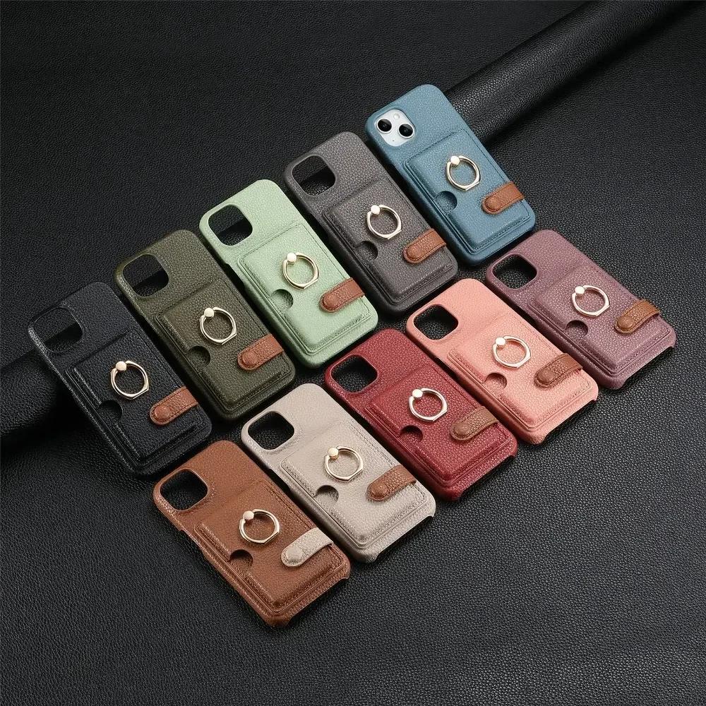 Phone Case For iPhone 16E 16 15 Pro Max 14 13 12 11 Xs Xr X 7 8 Plus SE 2025 Ring PU Leather Cover Cards Holder Wallet