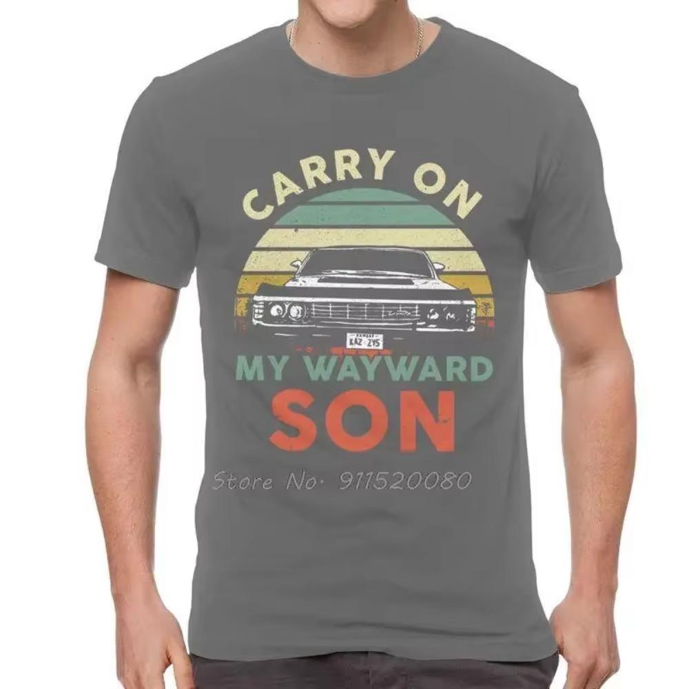 Retro Carry On My Wayward Son T-Shirt Tshirt Drama TV Supernatura Tees Oversized Unisex Tops Streetwear Men's Clothing