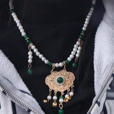 Chinese Style Hanfu Necklace Tassel Pearl Choker Vintage Longevity Lock Pendant  Hanfu Accessory