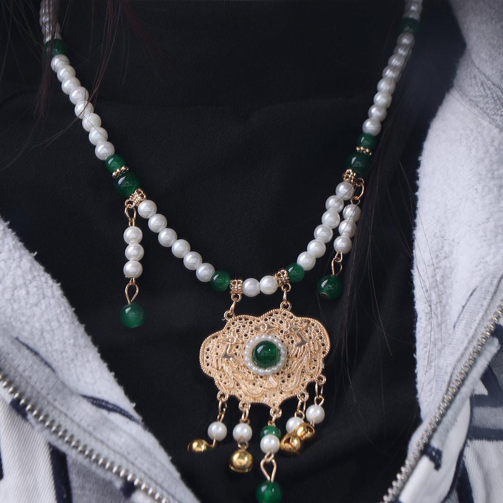 Chinese Style Longevity Lock Pendant Bead String Pearl Choker Vintage Hanfu Necklace  Girls