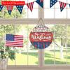 2D Flach 20cm1St. Willkommen Amerikanischer Unabhängigkeitstag Thema Runder Anhänger aus Holz, Buntes Feuerwerk&USA Flaggenmuster feiern Unabhängigkeitsparty