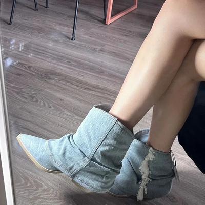 Cizme de damă cu vârf ascuțit, stil retro, toamna și iarna, pentru femei, cizme de cowboy occidentale, la modă, scurte, fără mâneci