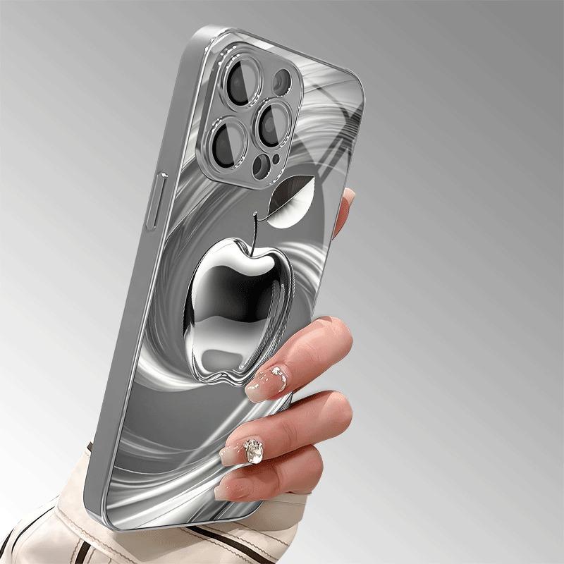 Stylish Silvery For Apple Pattern Glass Electroplated Phone Case For iPhone 17 16 15 14 13 12 11 Pro Max Plus 16E 17 Air Cover