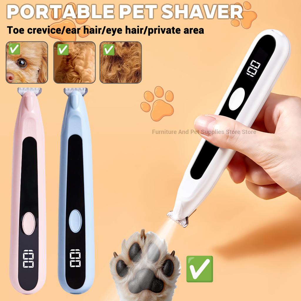 Pet Dog Electric Beauty Hair Trimmer with LED Light, Pet Foot Hair Electric Push Clipper, Silent Cat Facial Ear Foot Hip Shaver