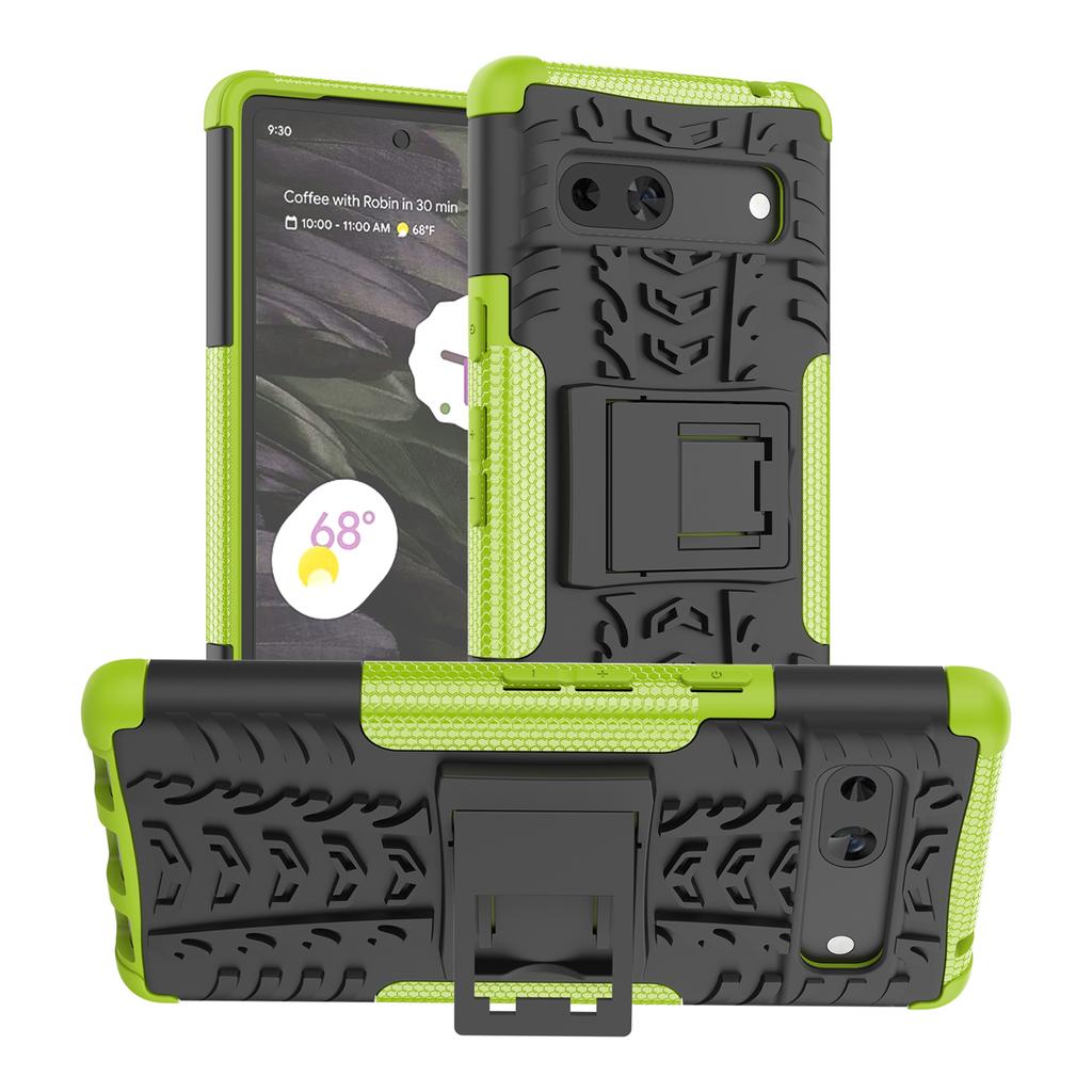 For Google Pixel 7a PC+TPU Kickstand Back Cover Tyre Pattern Shockproof Phone Case