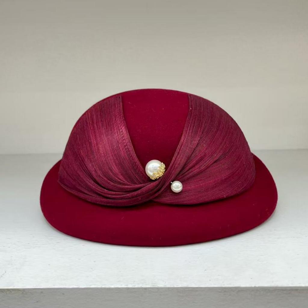 Französischer Promi-Stil Hanf-Seiden-Schleife Wollbarett Herbst- und Winter-Malerhut Eleganter Zylinder Mode Stewardessenhut