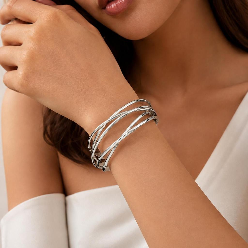 High-End Geometric Metal Open Cuff Bracelet - Irregular Design