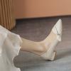 Spitze Einzel-Schuhe Damen Frühling professionell mittlerer Absatz sanfte Schuhe Damen Schleife Perle dicker Absatz