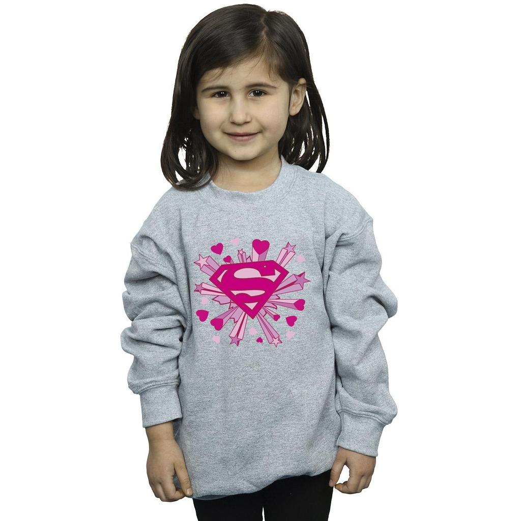 DC Comics Girls Superman Pink Hearts And Stars Logo Sweatshirt