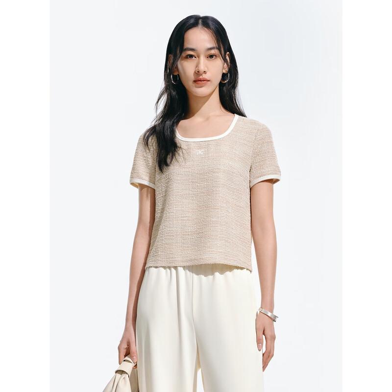 Peacebird Women s Chic Shimmer Color-Block Square Neck Short Sleeve Top M