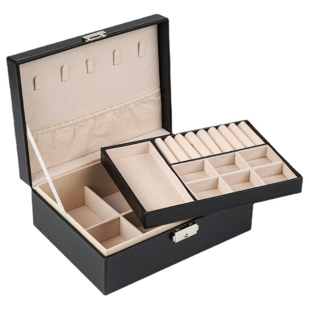 PU Leather Double-layer Jewelry Box 2 Layer Necklace Earring Box Jewelry Display Case  Women