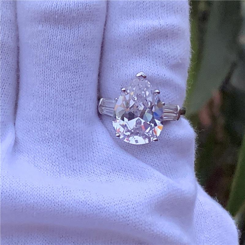 Luxusní prsten kapka vody 6ct laboratorní diamant S925 sterlingové stříbro Zásnubní snubní prsteny pro ženy Svatební jemné party šperky