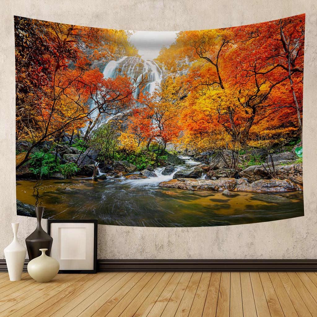 Autumn Forest Tapestry Wall Hanging Natural Fallen Leaves Landscape Hippie Tapestry Colorful Living Room Hanging Wall Tapestry