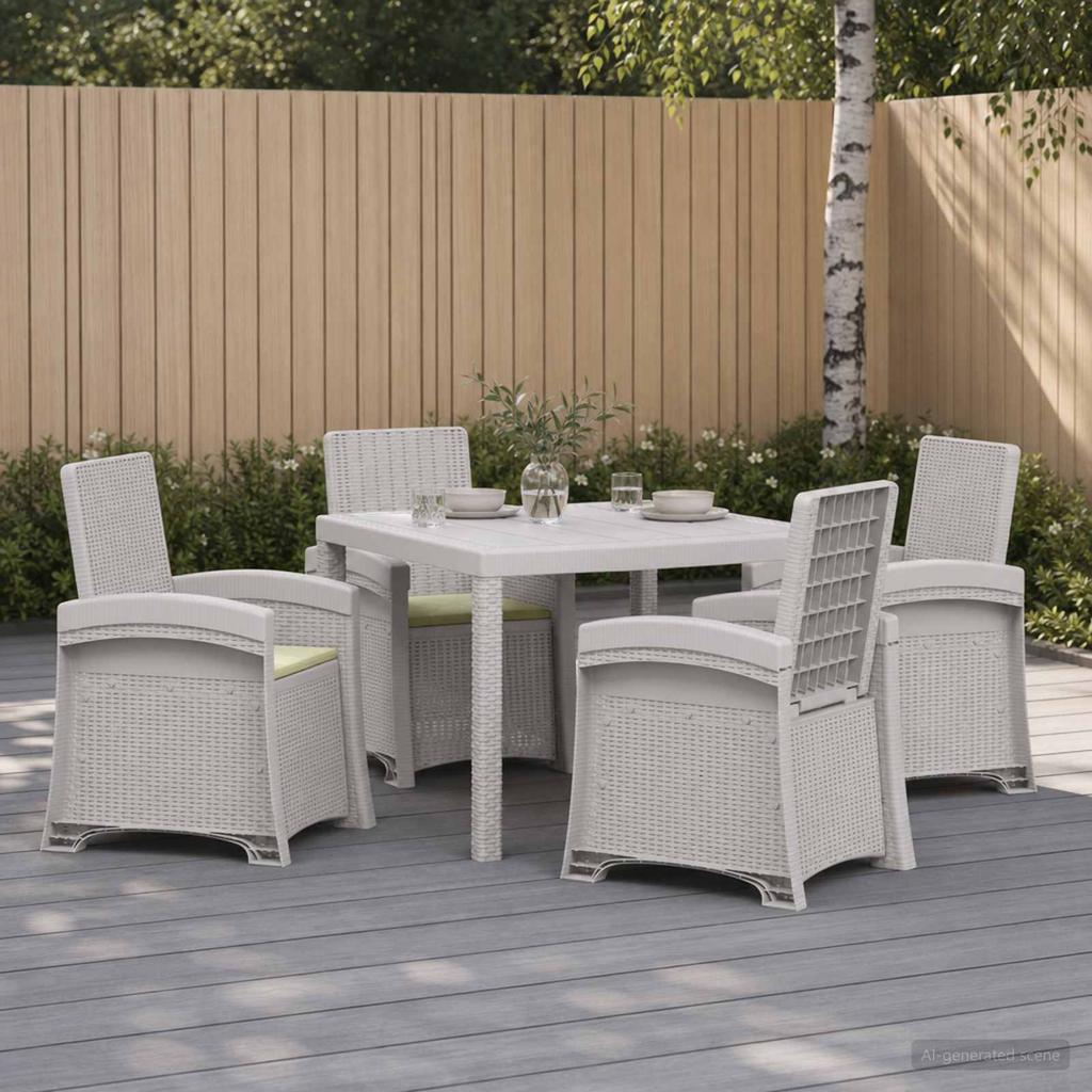 Garden Dining Set 5 pcs White and Cream PP