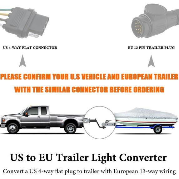 Trailer Truck Electric Adapter Converter Trailer Connector European 13?Pin to 4?Pin Taillight Circuit Wiring Adapter Plug and Play, Trailer winch